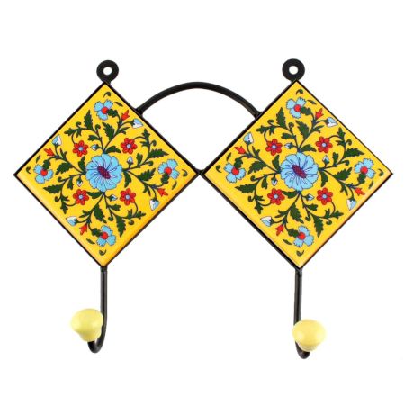 Turquoise Tiny Wheel Flower Ceramic Tile Hook